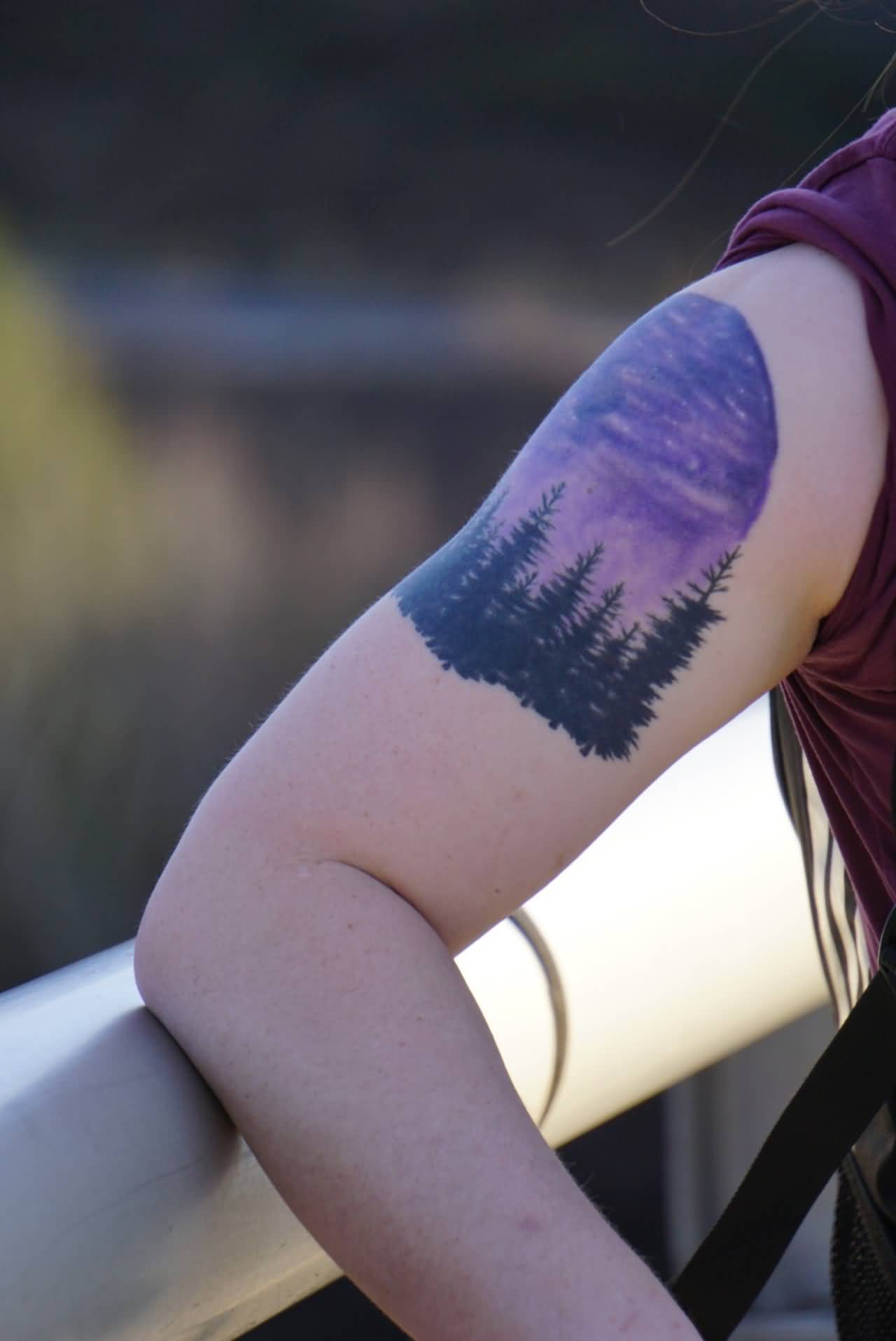 Forest Tattoo On Girl Right Shoulder