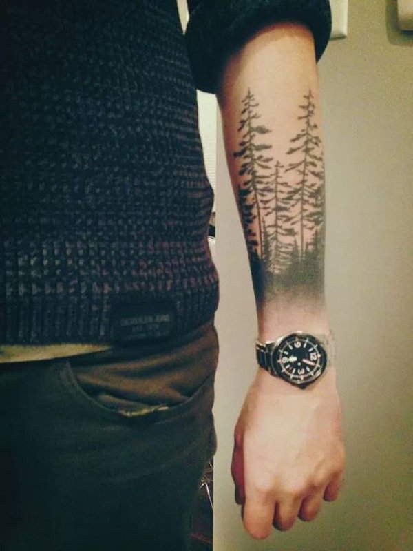 Forest Tattoo On Left Arm For Guys