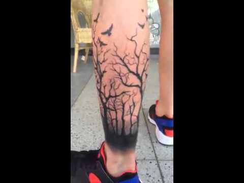 Forest Tattoo On Left Leg