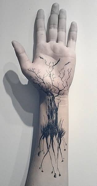 Forest Tattoo On Left Wrist