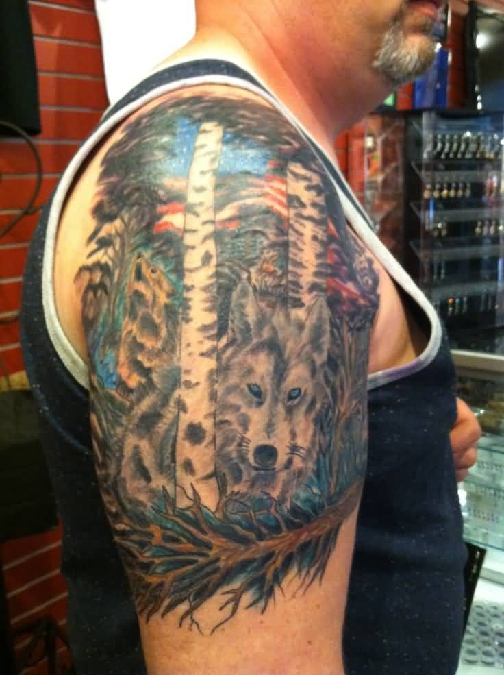 Forest Tattoo On Right Shoulder