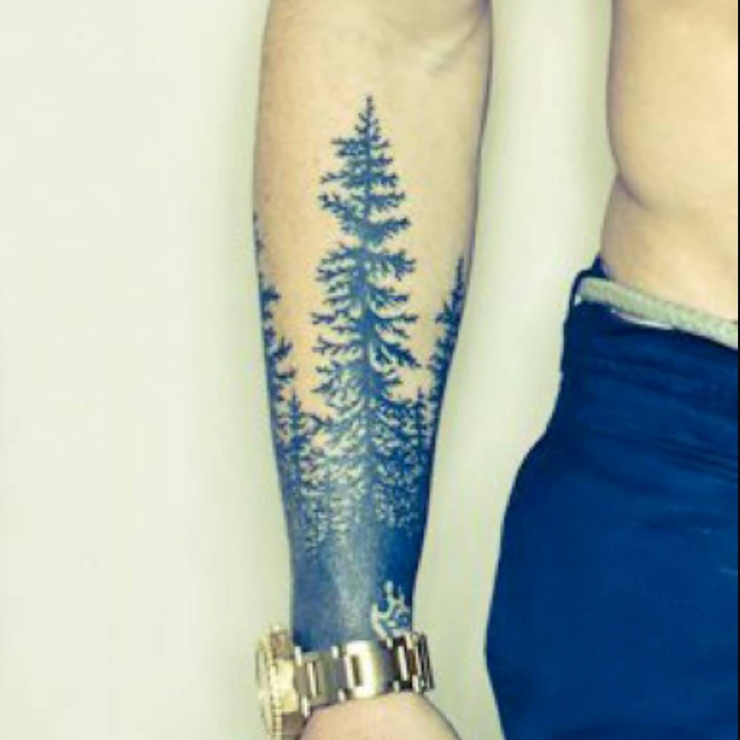 Forest Tree Tattoo On Right Arm Sleeve