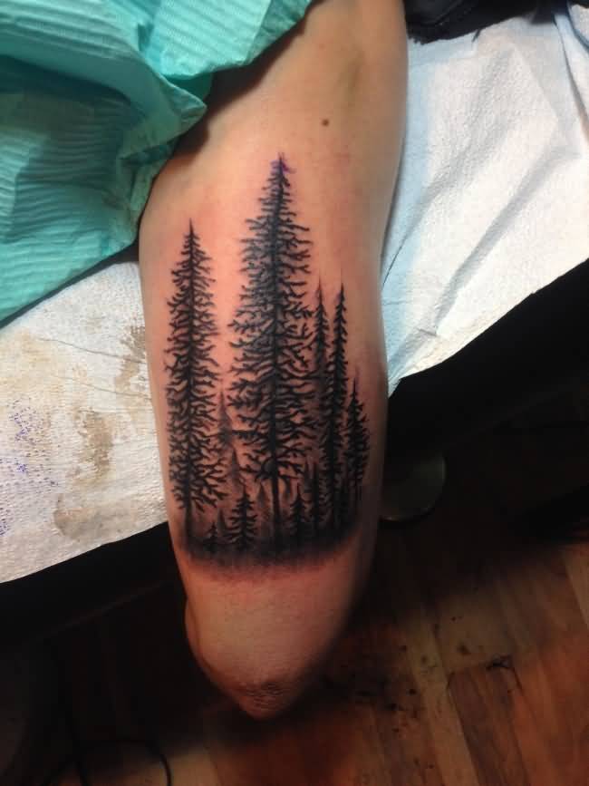 Forest Trees Tattoos On Thigh by Joshua Dobbs