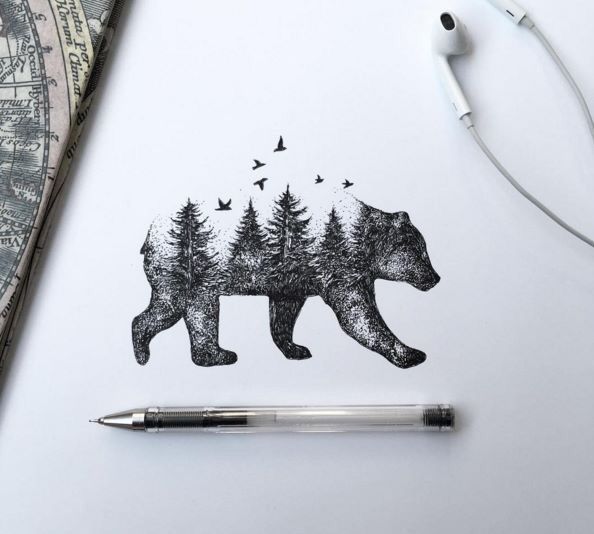 Forest View In Bear Body Tattoo Design