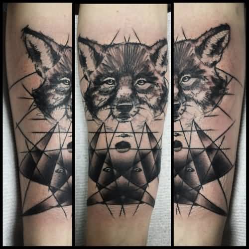 Geometric Coyote Head Tattoo On Arm Sleeve