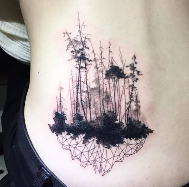 Geometric Forest Tattoo On Lower Back