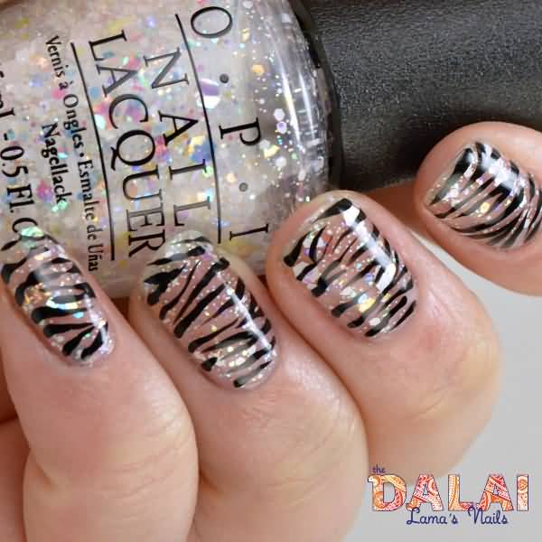 Glitter Zebra Print Nail Art