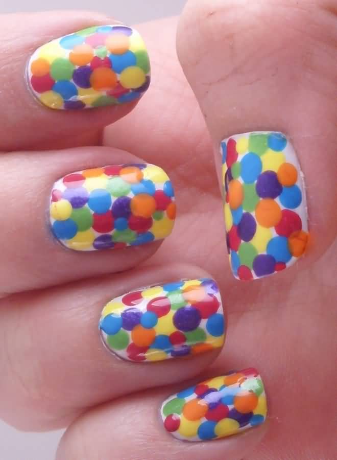 Glossy Colorful Polka Dots Nail Art