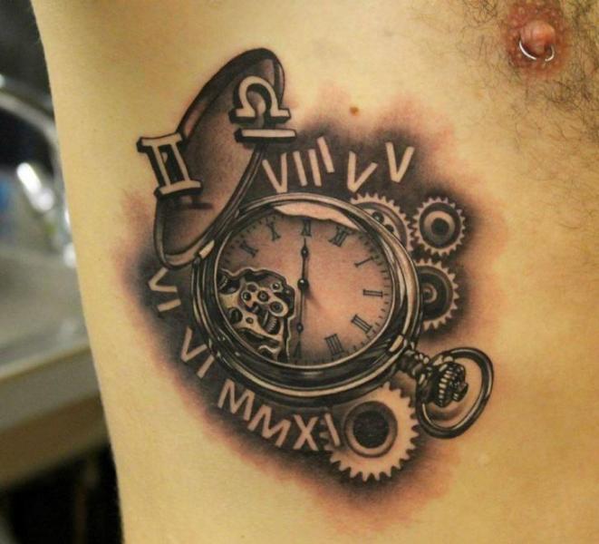 Great Roman Numerals Gears And Clock Tattoo