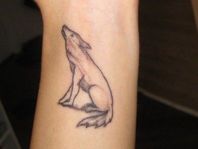 Grey Ink Coyote Tattoo On Left Wrist