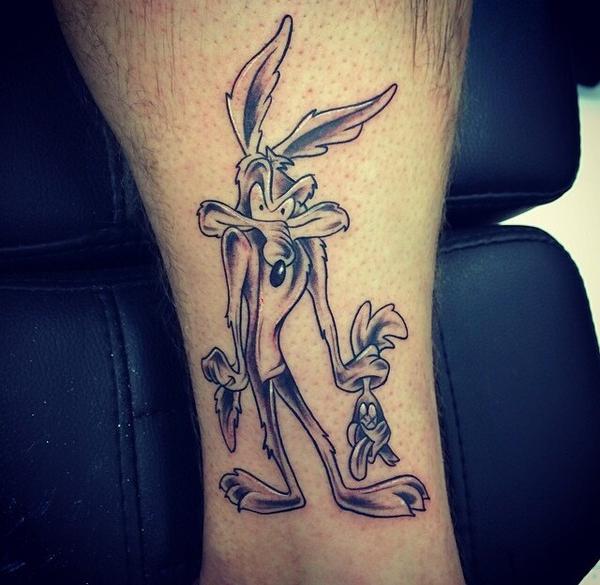 Grey Ink Coyote Tattoo On Leg Sleeve