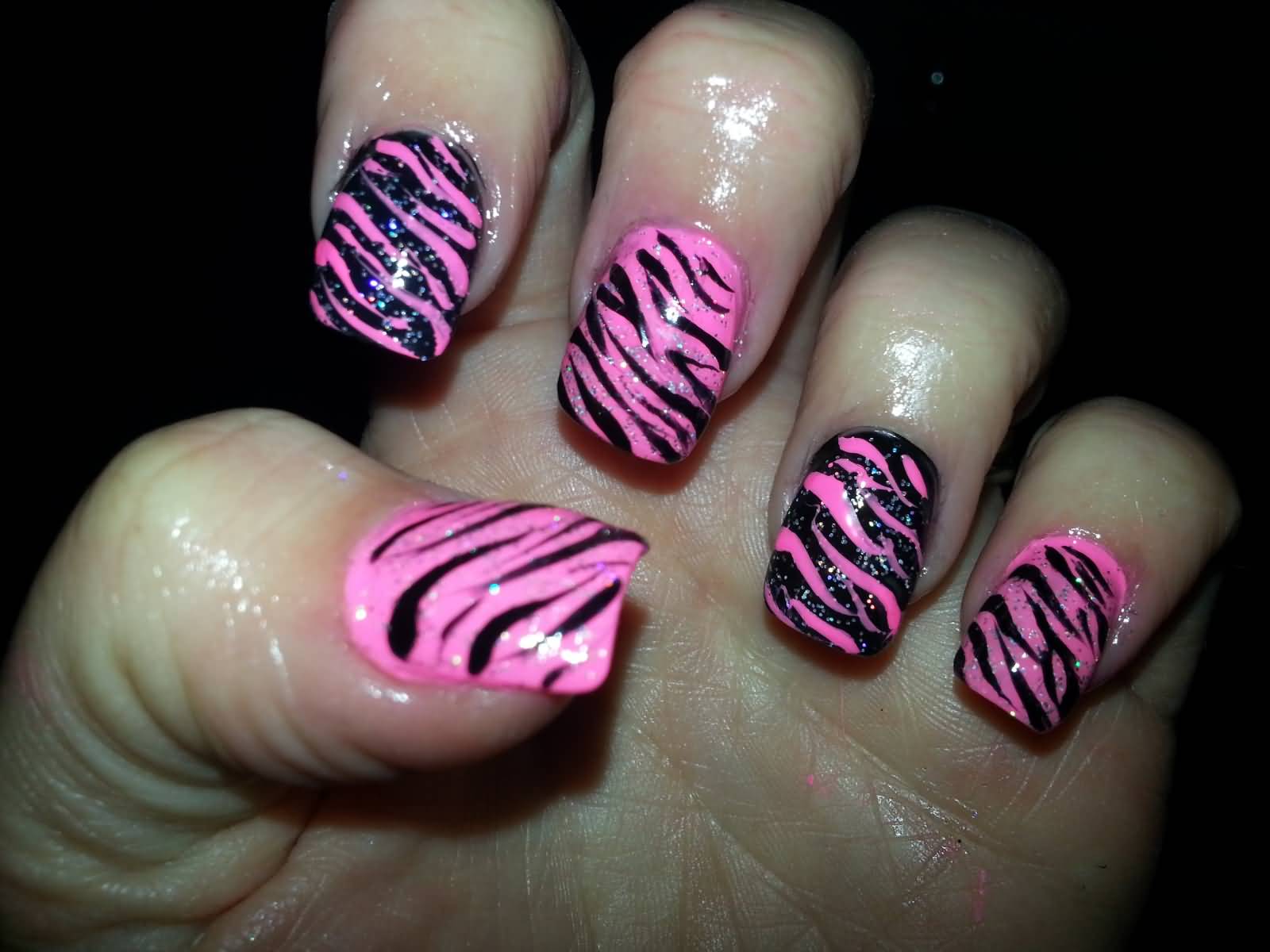 Hot Pink Zebra Print Nail Art Design