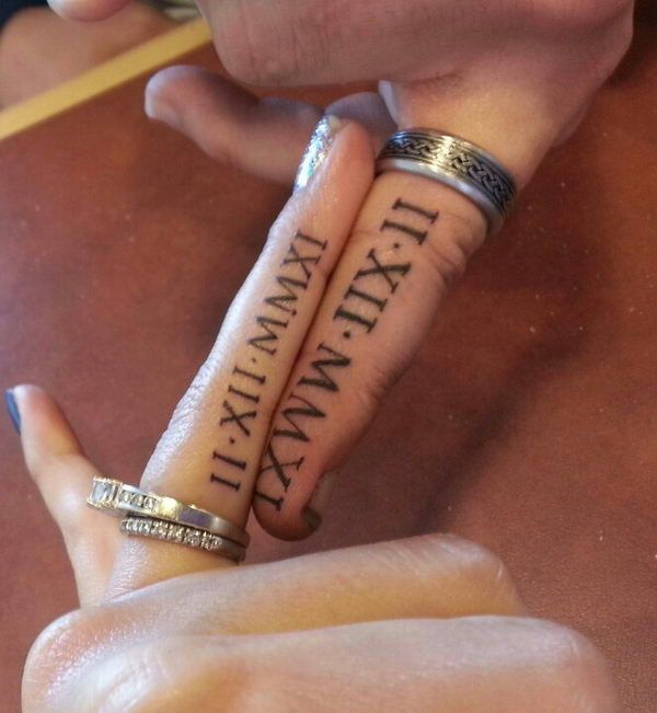 Illusion Roman Numeral Tattoo On Fingers