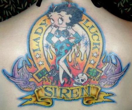 Lady Luck Betty Boop Tattoo On Upper Back