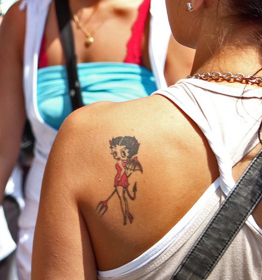 Left Back Shoulder Devil Betty Boop Tattoo