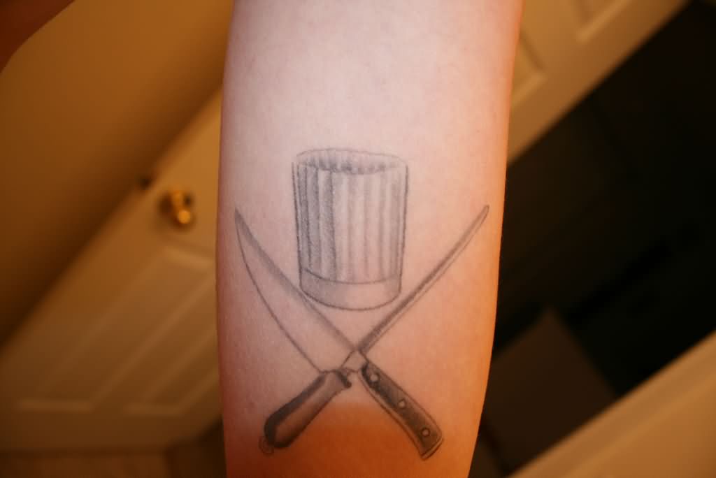 Light Chef Hat With Crossed Knives Tattoo