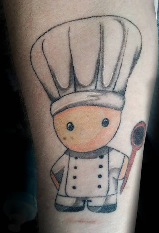 Little Chef Holding Spoon Tattoo
