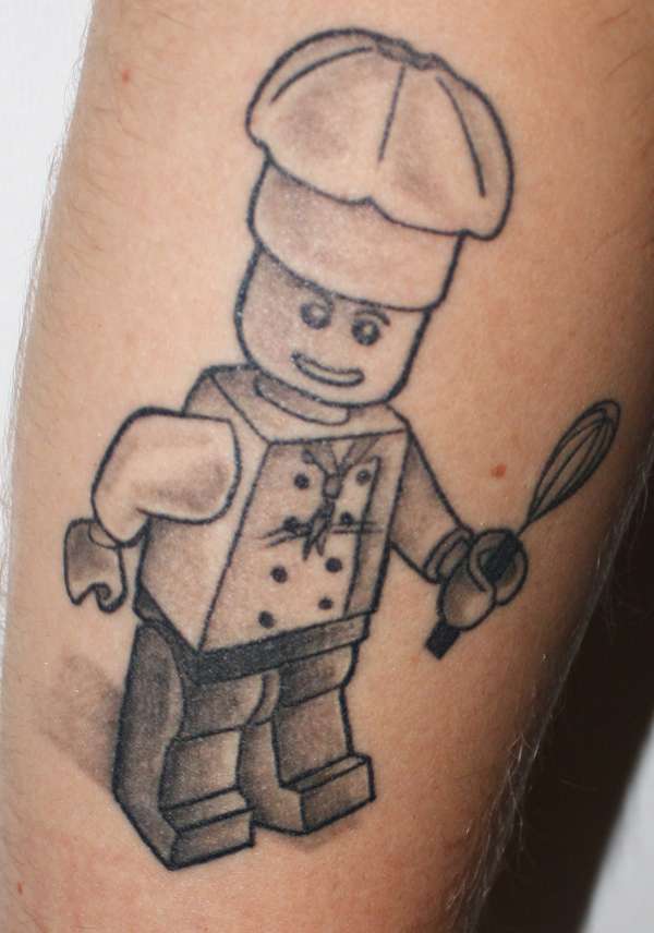 Little Robot Wearing Chef Hat And Egg Beater Tattoo