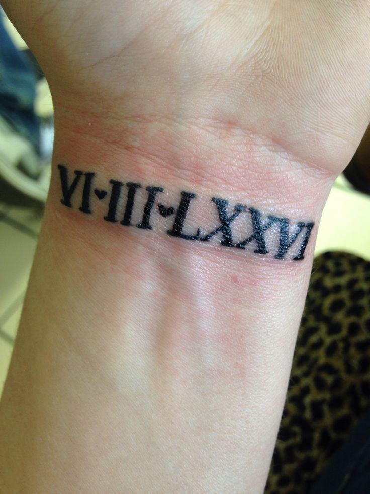 Lovely Dark Black Roman Numerals Tattoo On Wrist