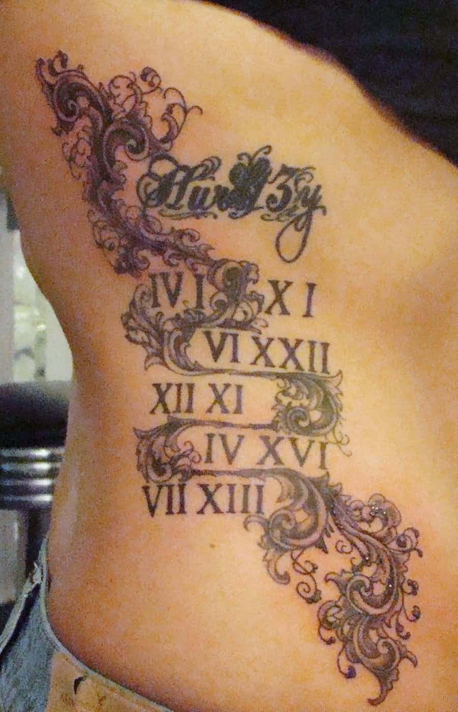 Magnificently Designed Roman Numeral Tattoo On Side Rib