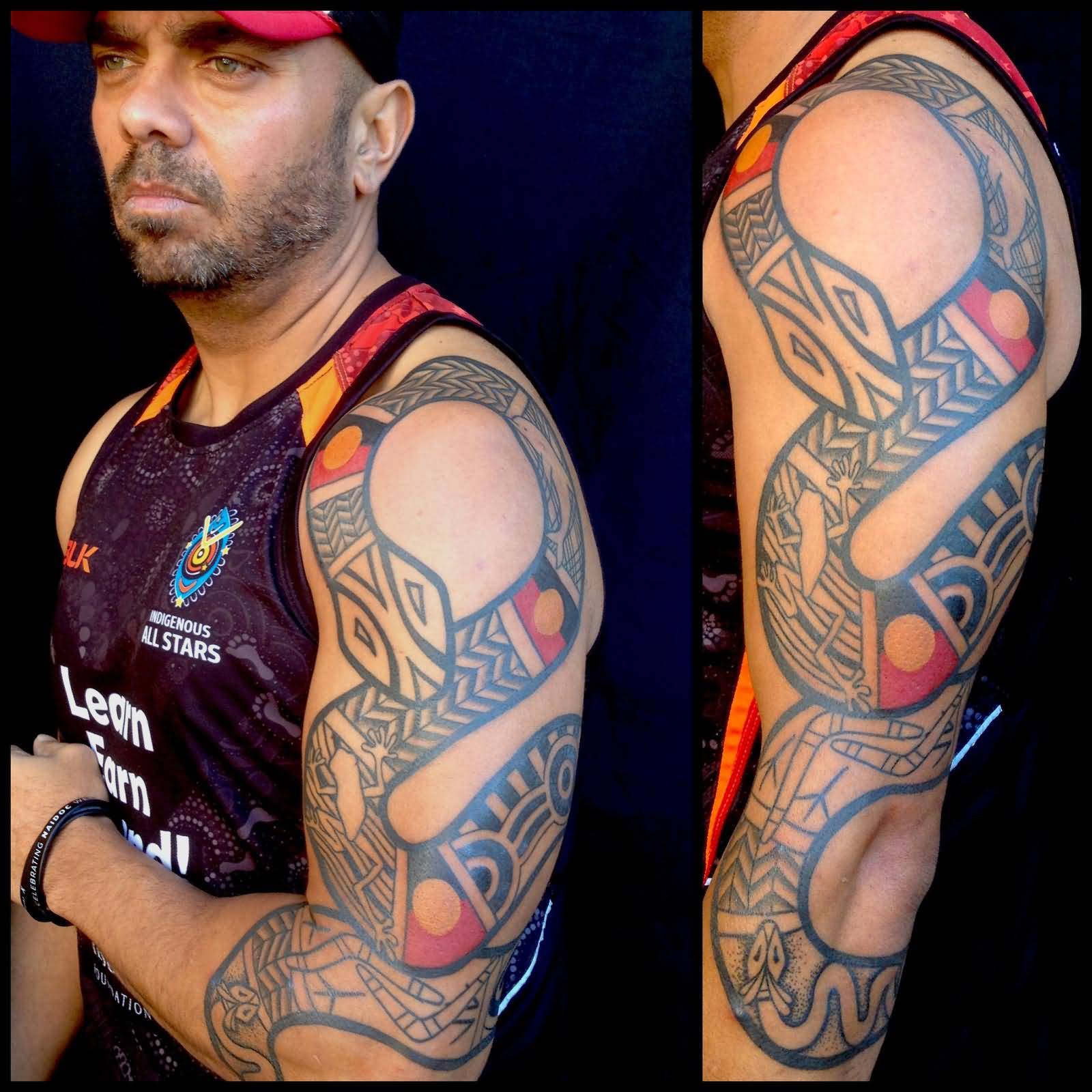 Man With Left Sleeve Aboriginal Tattoo