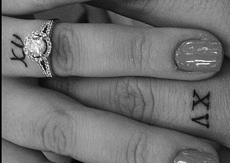 Matching Roman Numeral Fifteen Tattoo On Fingers