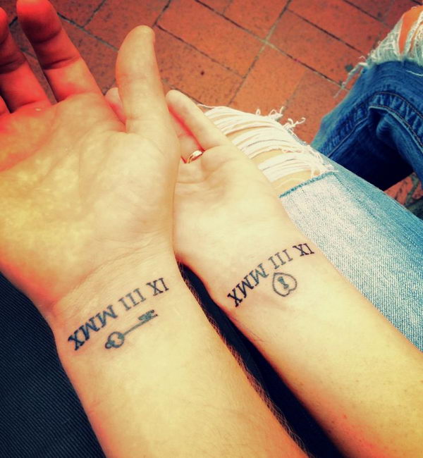 Matching Roman Numeral With Key Tattoo On Wrists By Ink Done Right