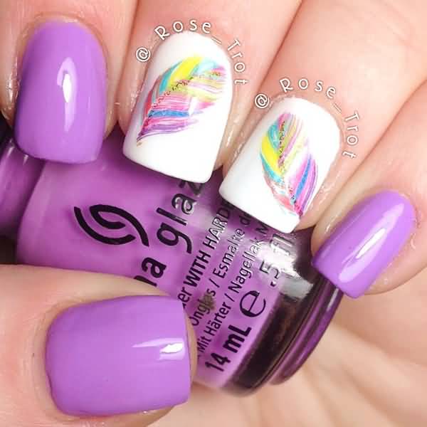 Multicolored Feather Nail Art Design
