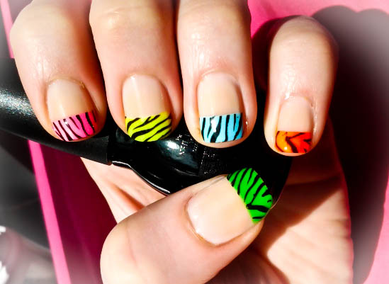 Multicolored Zebra Print Nail Art French Tip