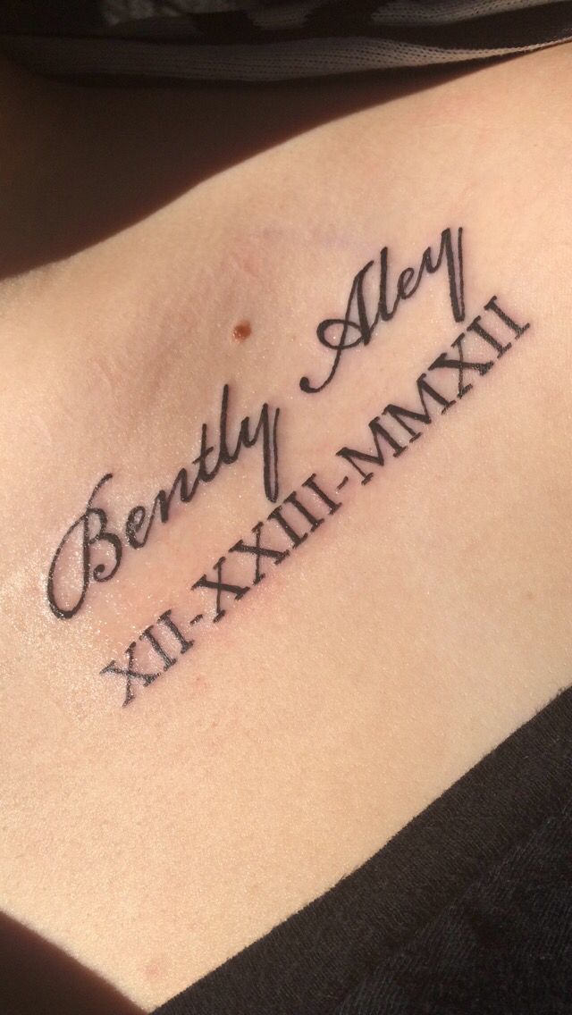 Name And Memorial Birthday Date  Roman Numerals Tattoo