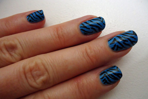 Navy Blue Zebra Print Nail Art
