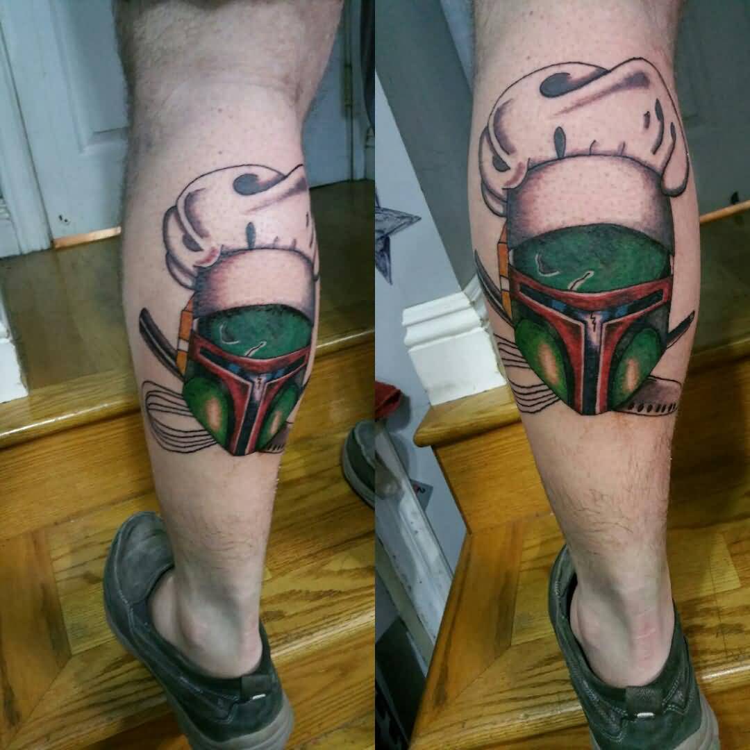 Nearly Finished Chef Fett Tattoo On Back Leg Tattoo