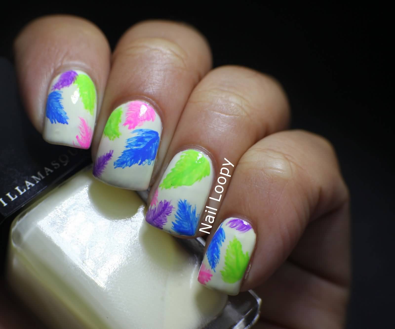 Neon Feathers Nail Design