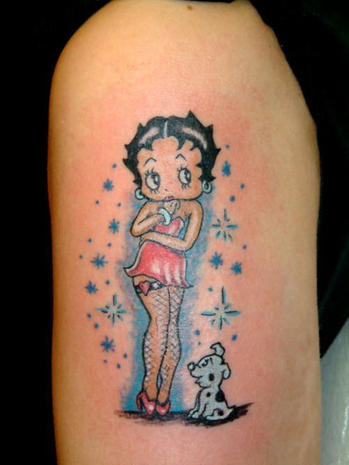 Nice Betty Boop With Puppy Tattoo