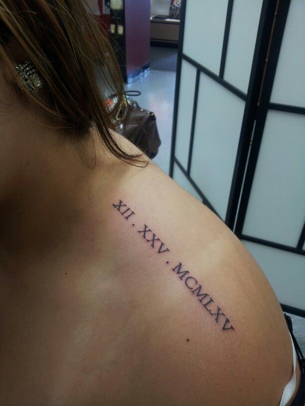 Nice Roman Numeral Front Shoulder Tattoo