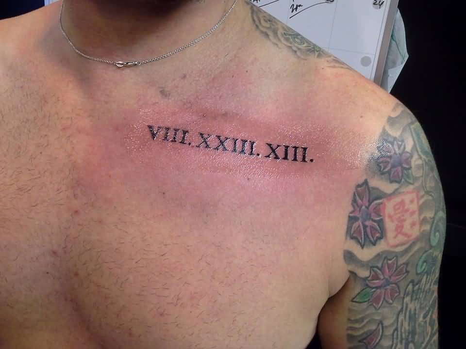 Nice Roman Numeral Tattoo On Chest For Men