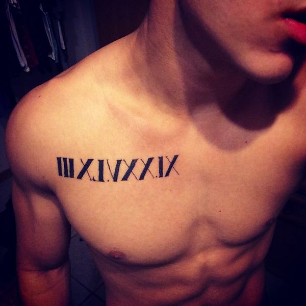 Nice Roman Numeral Tattoo On Chest For Men