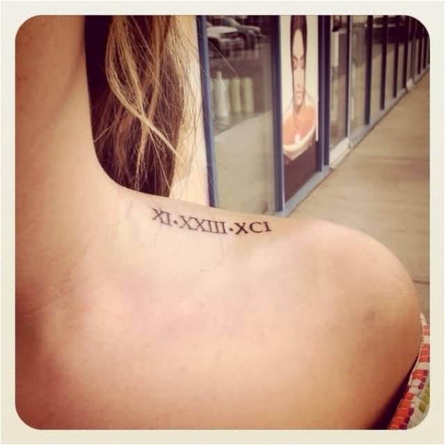 Nice Roman Numeral Tattoo On Upper Shoulder For Girl