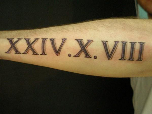 Nice Roman Numeral With Shadow Tattoo On Arm Sleeve