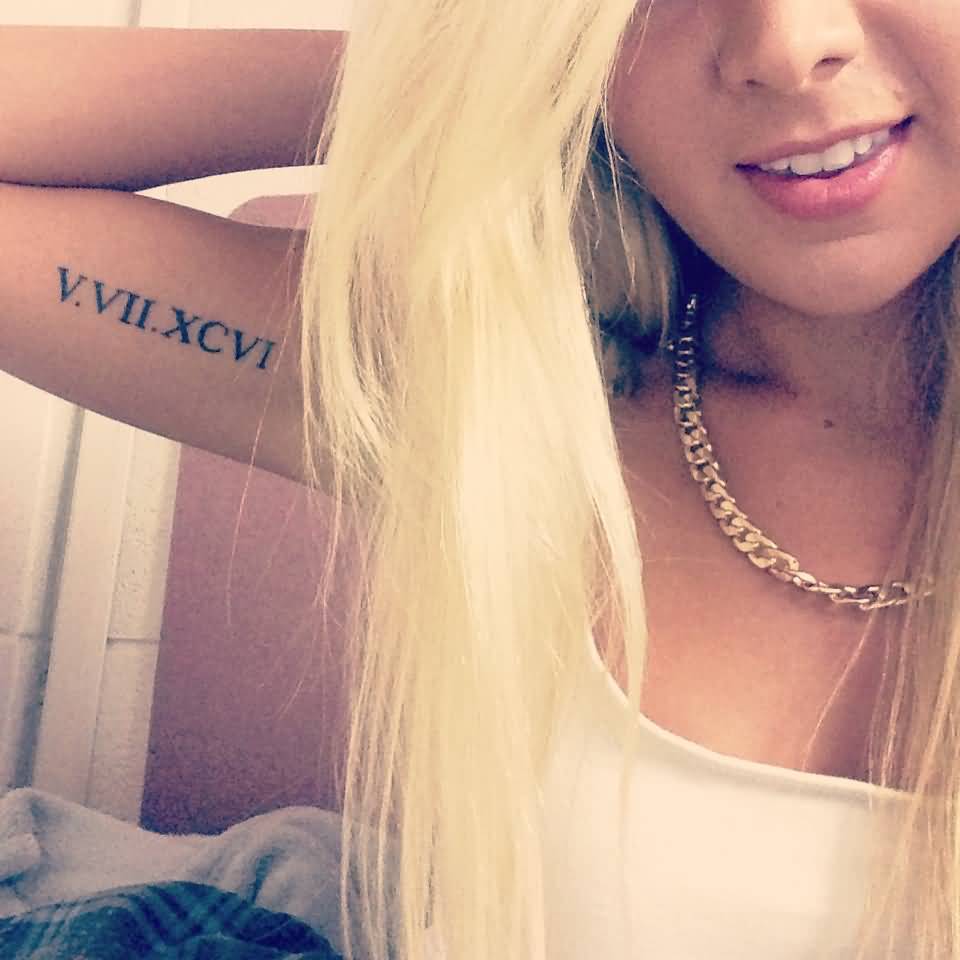 Nice Roman Numerals Bicep Tattoo For Girls