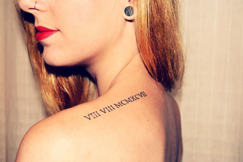 Nice Roman Numerals Tattoo On Back Shoulder