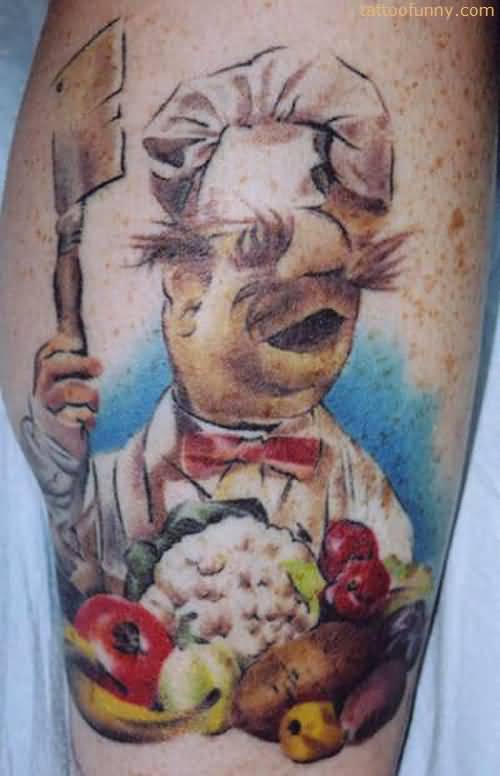 Nice Swedish Holding Cleaver And Vegetables Tattoo