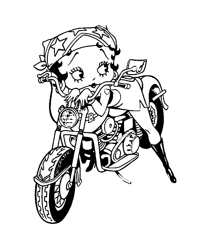 Outline Betty Boop With Bike Tattoo Design