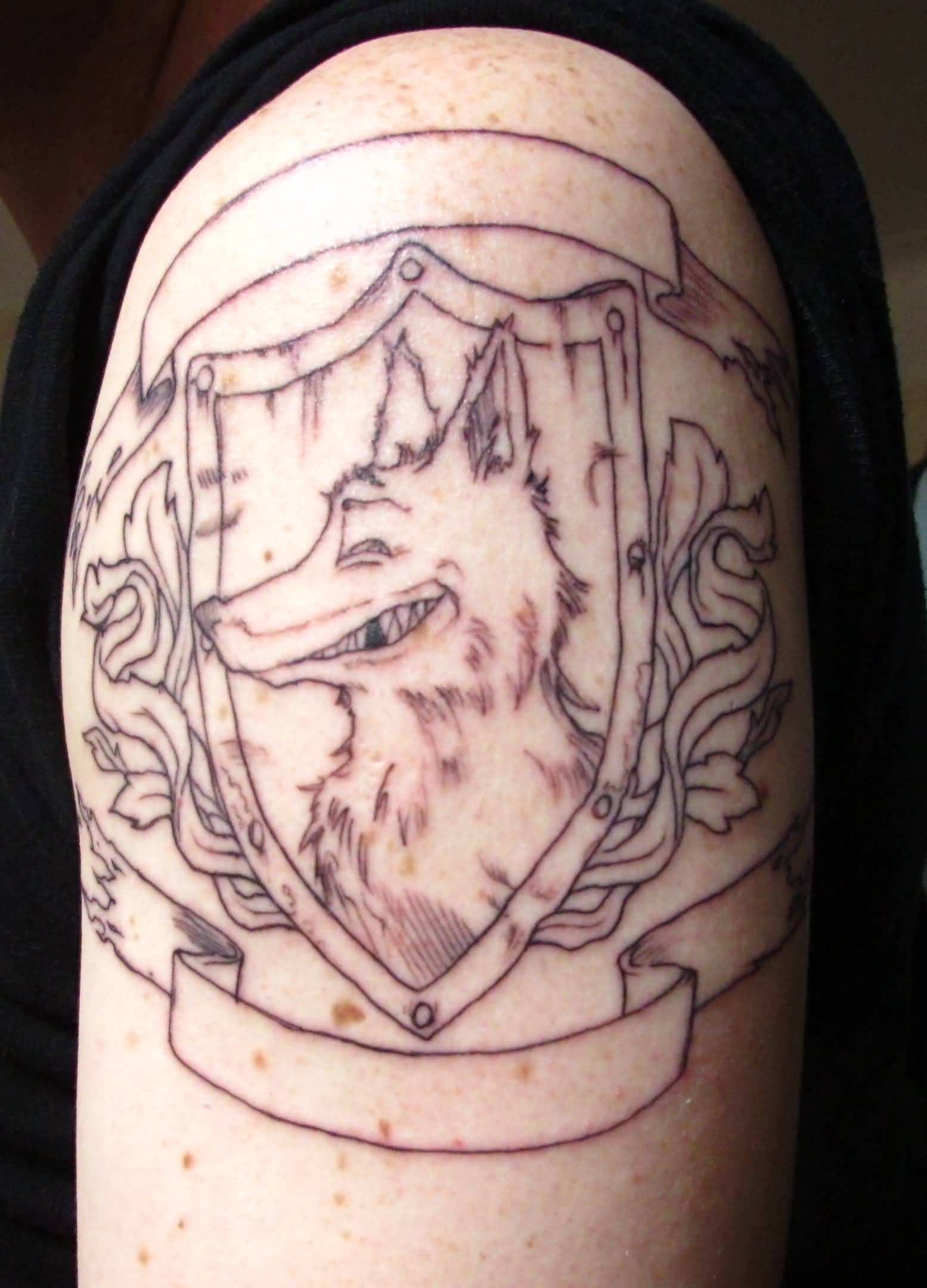 Outline Coyote Tattoo On Left Shoulder