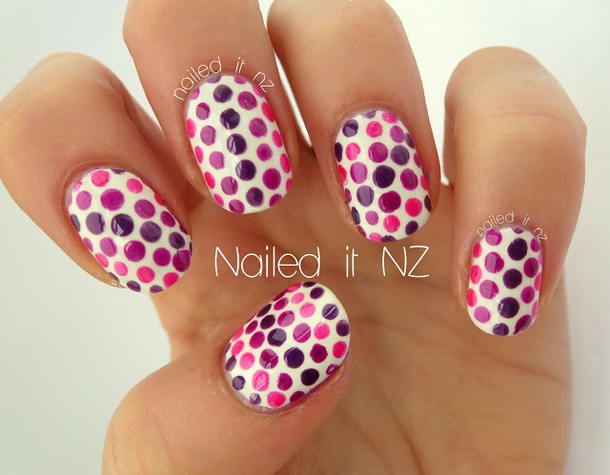 Pink And Purple Polka Dots Nail Art