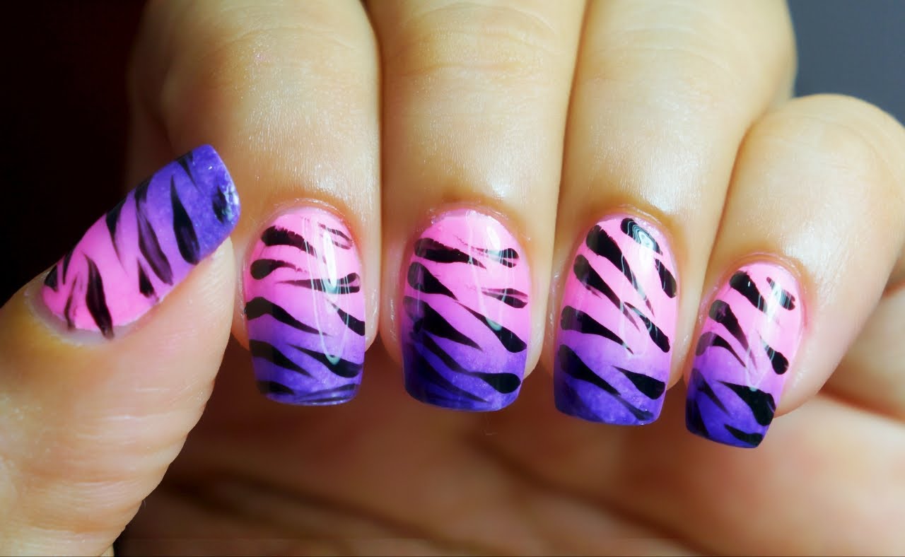 Pink And Purple Zebra Print Nail Art
