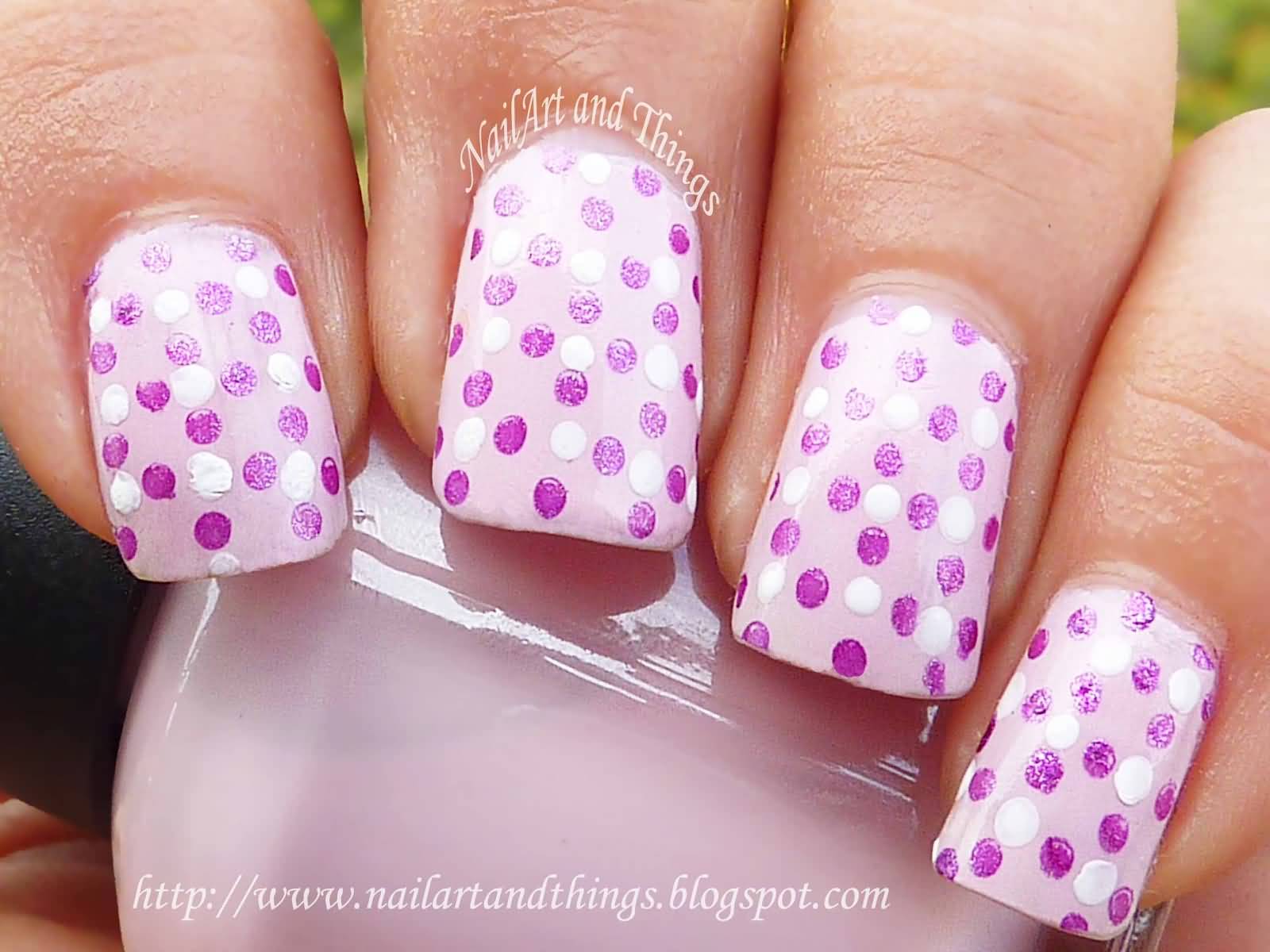 Pink And White Beautiful Polka Dots Nail Art