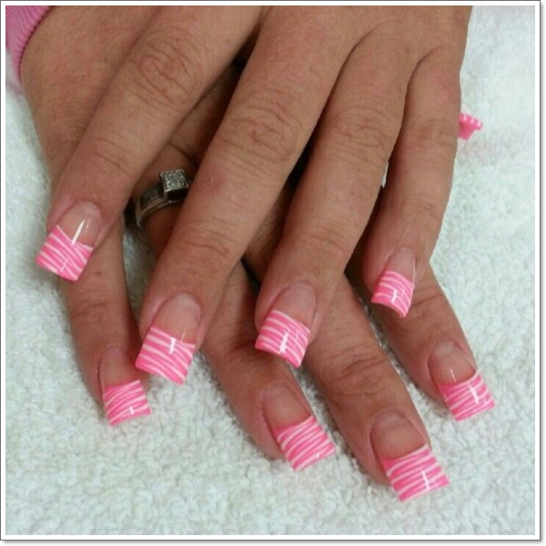Pink And White French Tip Zebra Print Nail Art