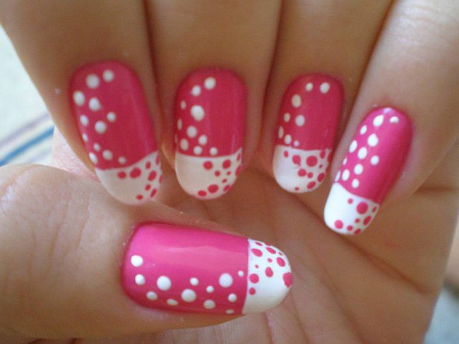 Pink And White Polka Dots Nail Art