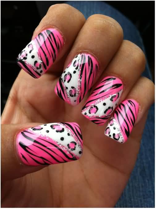 Pink And White Zebra Print Nail Art